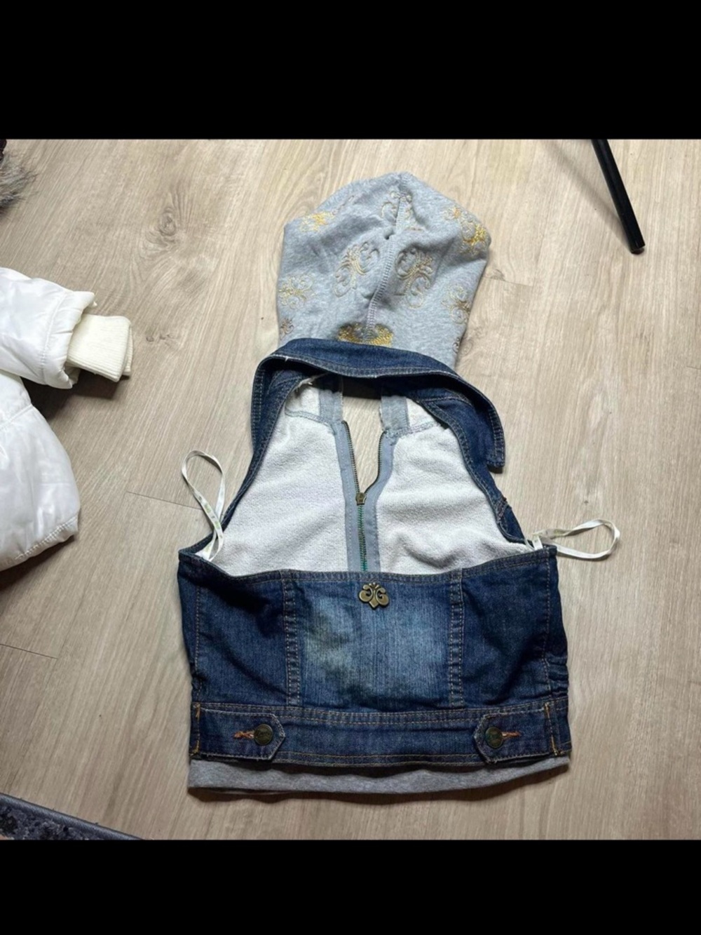 Jean denim gilet cropped vest grey hoodie - Picture 3 of 6
